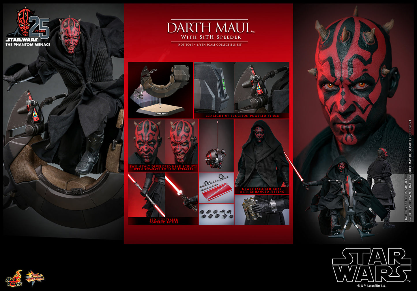 Star Wars: The Phantom Menace MMS749 Darth Maul With Sith Speeder 1/6th Scale Collectible Figure Set