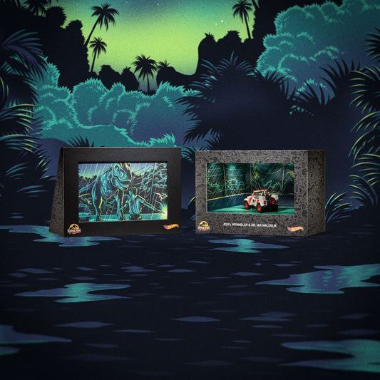 Hot Wheels Jurassic Park Jeep Wrangler & Dr. Ian Malcolm set