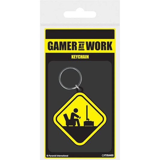 Gamer at Work (Caution Sign) Soft PVC Keychain
